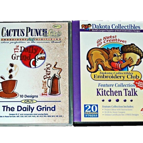 Embroidery DVDs Lot of 2 Cactus Punch Daily Grind DAKOTA Collectibles GO NUTS - Picture 1 of 5